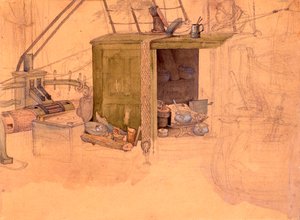 Kombuis op de Janus door Karl Bodmer