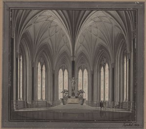 Berlijn, Spittelmarkt. Ontwerp voor de Sint-Gertrudiskerk. Binnenaanzicht van het koor door Karl Friedrich Schinkel