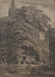 Gotische kerk tussen eiken door Karl Friedrich Schinkel