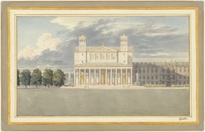 De gevel en omgeving van een kathedraal voor Berlijn door Karl Friedrich Schinkel