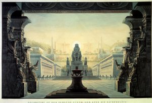Theaterdecor: Decor voor de opera La flute enchante (Die Zauberflote) van Wolfgang Amadeus Mozart, op een libretto van Emanuel Schikaneder door Karl Friedrich Schinkel