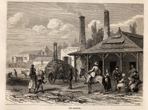 Een suikerfabriek aan de Riviere du Rempart, Mauritius. Illustratie van Alfred Verney