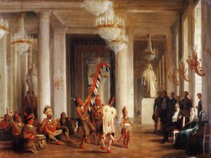 Dans door Iowa Indianen in de Salon de la Paix in de Tuilerieën, Gepresenteerd door de Schilder George Catl door Karl Girardet
