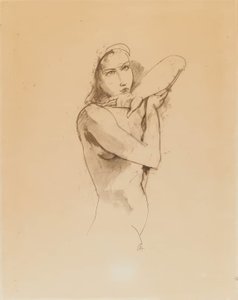 Vrouwelijk naakt met opgeheven linkerarm