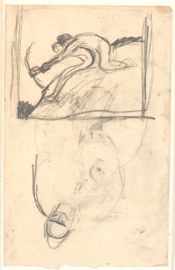Schets voor het schilderij "Höder en Loke", verder (ondersteboven) aanduiding van figuurcompositie door Karl Isakson