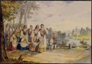 Russische boerinnen met Feestkleding, 1845