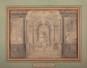 Napoleon aan het werk in de bibliotheek van het Kasteel van Malmaison, c.1806 door Karl Loeillot Hartwig