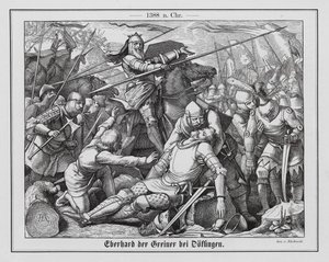 Eberhard II, graaf van Wurttemberg, in de slag bij Doffingen door Karl Ludwig Adolf Ehrhardt