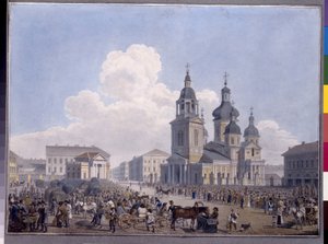 De hooi markt en de kerk van de Hemelvaart in Sint-Petersburg
