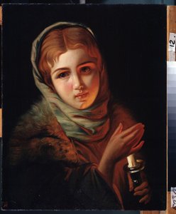 De gemiste afspraak. Jong meisje van eenvoudige komaf met een teleurgestelde uitdrukking. door Karl Pavlovich Bryullov