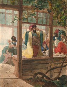 Een Kapperszaak, ca. 1849 door Karl Pavlovich Bryullov