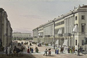 De Mikhailovskaya Straat met uitzicht op het Michael Paleis in Sint-Petersburg, eerste helft van de 19e eeuw