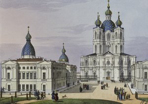 Het Smolny-klooster van de Opstanding in Sint-Petersburg, eerste helft van de 19e eeuw door Karl Petrovich Beggrov