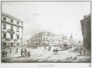 Uitzicht op Sadovaya Street in Sint-Petersburg, midden 19e eeuw door Karl Petrovich Beggrov