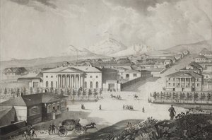 Uitzicht op het hotel en het centrum van Pyatigorsk door Karl Petrovich Beggrov