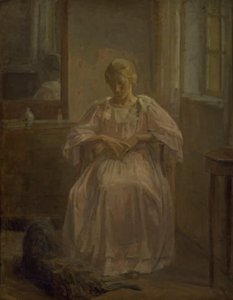 Een jong meisje, Sophie Lofthus, met een hond