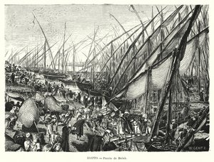 Kades aan de rivier de Nijl bij Bulaq, Caïro, Egypte door Karl Wilhelm Gentz