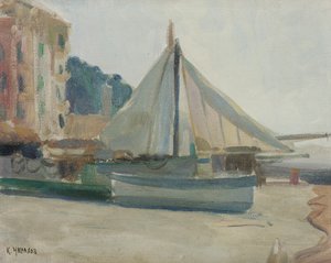 Boot met zeil door Karpo Tchirakhoff