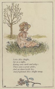 Kleine Miss Muffet (kleur litho)