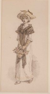 Een mand met rozen door Kate Greenaway