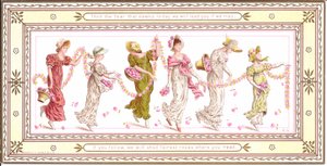 Victoriaanse wenskaart van een kind met een gele sjaal om zijn nek, ca. 1880 door Kate Greenaway