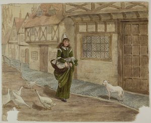 Meisje met eieren en ganzen door Kate Greenaway