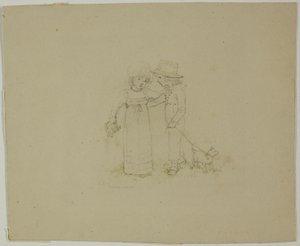 Twee kinderen met hond door Kate Greenaway