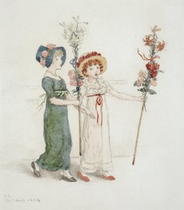 Twee kinderen met stokken door Kate Greenaway