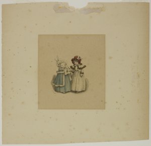 Twee Kleine Meisjes in Bontafgewerkte Jassen door Kate Greenaway
