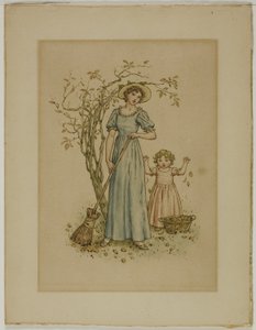 Vrouw met bezem en klein meisje door Kate Greenaway