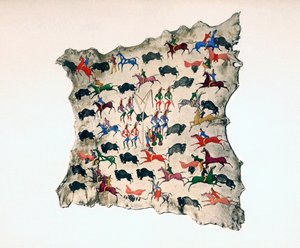 Elandhuid door Noord-Amerikaanse Shoshone Indiaan, toont Buffeljacht