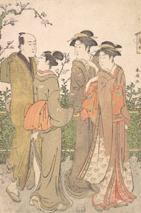 Een Groep van Drie Vrouwen Vergezeld door een Knecht, 1780-1795 door Katsukawa Shuncho
