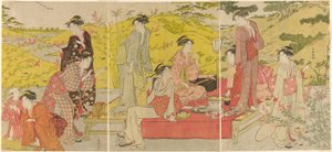 Picknickfeest bij Hagidera door Katsukawa Shuncho