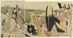 Pleziervaartuigen bij een Aanlegplaats door Katsukawa Shuncho