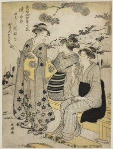Konijnenoortjes in de herfst, uit de serie "Keuze van Oden over Bloemen van de Vier Seizoenen (Shuku awase, shiki no hana)" door Katsukawa Shuncho