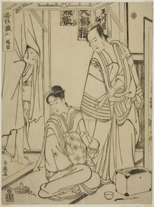 De tiende akte: Het Amakawaya Huis uit het toneelstuk Chushingura (Treausry of the Forty-seven Loyal Retainers) door Katsukawa Shun