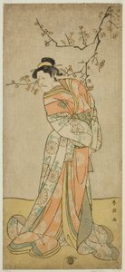 De acteur Ichikawa Ebizo (Danjuro V) als de hofdame Iwafuji in het toneelstuk Gozen-gakari Sumo Soga, opgevoerd in het Kawarazaki Theater in de eerste maand, 1793 () door Katsukawa Shun
