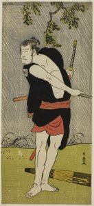 De acteur Ichikawa Komazo II als Ono Sadakuro in het toneelstuk Chuko Ryogoku Ori, opgevoerd in het Nakamura Theater in de zevende maand, 1790 door Katsukawa Shun
