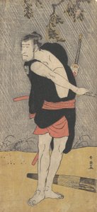 De acteur Ichikawa Komazo II als een samoerai in gevechtsuitrusting door Katsukawa Shun
