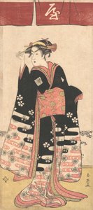 De acteur Ichikawa Monosuke II in een niet-geïdentificeerde vrouwelijke rol, ca. 1789