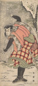 Ongeïdentificeerde acteur als een Kyokaku staand aan de voet van een klif in een sneeuwstorm, ca. 1793 door Katsukawa Shun