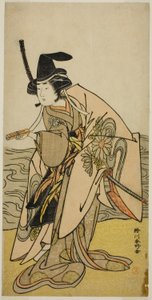De acteur Yamashita Kinsaku II als Lady Kikusui (Kikusui Gozen) in het toneelstuk Kaeribana Eiyu Taiheiki, Opgevoerd in het Nakamura Theater in de Elfde Maand, 1779