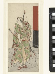 Acteur Ichikawa Monnosuke II met pijl en boog