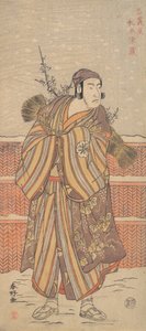 Matsumoto Sumezo als een man in winterkleding in de sneeuw, ca. 1785-90 door Katsukawa Shunko