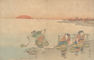 Drie Waterdragers aan de Oever, laat 18e eeuw door Katsukawa Shunko