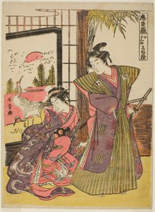 Act Twee: Het Huis van Kakogawa Honzo uit het stuk Chushingura (Schatkamer van Loyale Retainers) door Katsukawa Shunsho
