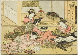 Courtisanes van de Chojiya, uit het boek "Spiegel van mooie vrouwen van de plezierwijken (Seiro bijin awase sugata kagami)," deel 1 door Katsukawa Shunsho
