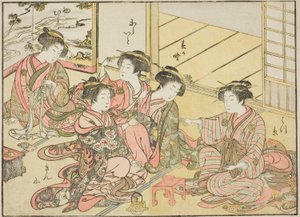 Courtisanes van de Gakuiseya, uit het boek "Spiegel van mooie vrouwen van de plezierwijken (Seiro bijin awase sugata kagami)," deel 1