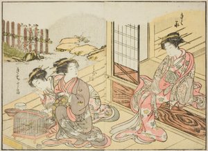 Courtisanes van de Kagemanjiya, uit het boek "Spiegel van Mooie Vrouwen van de Plezierkwartieren (Seiro bijin awase sugata kagami)," deel 1 door Katsukawa Shunsho