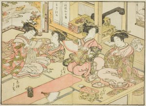 Courtisanes van de Ogiya, uit het boek "Spiegel van mooie vrouwen van de plezierwijken (Seiro bijin awase sugata kagami)," deel 1